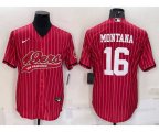 San Francisco 49ers #16 Joe Montana Red Pinstripe With Patch Cool Base Stitched Baseball Jersey