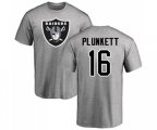 Oakland Raiders #16 Jim Plunkett Ash Name & Number Logo T-Shirt
