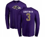 Baltimore Ravens #3 Robert Griffin III Purple Name & Number Logo Long Sleeve T-Shirt