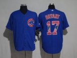 Chicago Cubs #17 Kris Bryant Blue Team Logo Print Cool Base Stitched Baseball Jersey