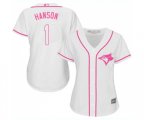 Women's Toronto Blue Jays #1 Alen Hanson Authentic White Fashion Cool Base Baseball Jersey