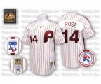 Philadelphia Phillies #14 Pete Rose Authentic White Red Strip Throwback Baseball Jersey