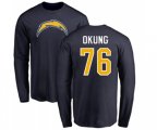 Los Angeles Chargers #76 Russell Okung Navy Blue Name & Number Logo Long Sleeve T-Shirt