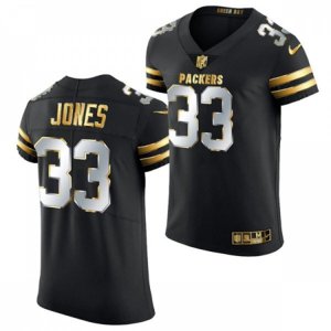 Green Bay Packers #33 Aaron Jones Nike 2020-21 Black Golden Edition Jersey