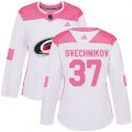 Women Carolina Hurricanes #37 Andrei Svechnikov Authentic White Pink Fashion NHL Jersey