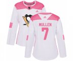 Women Adidas Pittsburgh Penguins #7 Joe Mullen Authentic White Pink Fashion NHL Jersey