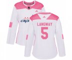 Women Washington Capitals #5 Rod Langway Authentic White Pink Fashion NHL Jersey