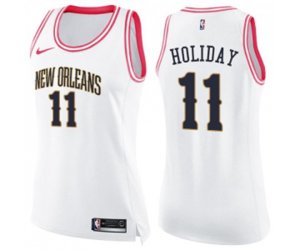 Women\'s New Orleans Pelicans #11 Jrue Holiday Swingman White Pink Fashion Basketball Jersey