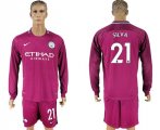 2017-18 Manchester City 21 SILVA Away Long Sleeve Soccer Jersey