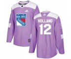 Adidas New York Rangers #12 Peter Holland Authentic Purple Fights Cancer Practice NHL Jersey