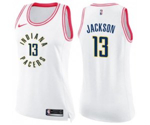 Women\'s Indiana Pacers #13 Mark Jackson Swingman White Pink Fashion Basketball Jersey