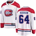 Montreal Canadiens #64 Jeremiah Addison Authentic White Away Fanatics Branded Breakaway NHL Jersey