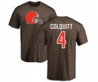 Cleveland Browns #4 Britton Colquitt Brown Name & Number Logo T-Shirt