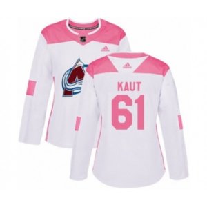 Women\'s Colorado Avalanche #61 Martin Kaut Authentic White Pink Fashion NHL Jersey