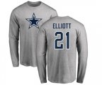 Dallas Cowboys #21 Ezekiel Elliott Ash Name & Number Logo Long Sleeve T-Shirt