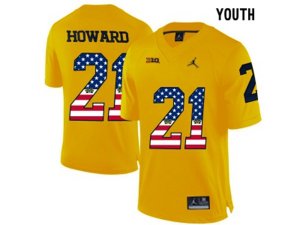 2016 US Flag Fashion-2016 Youth Jordan Brand Michigan Wolverines Desmond Howard #21 College Football Limited Jersey - Yellow