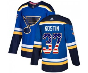 Adidas St. Louis Blues #37 Klim Kostin Authentic Blue USA Flag Fashion NHL Jersey