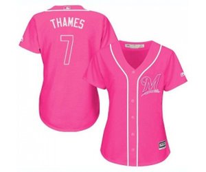 Women\'s Milwaukee Brewers #7 Eric Thames Authentic Pink Fashion Cool Base Baseball Jersey
