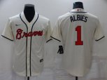Atlanta Braves #1 Ozzie Albies Cream Cool Base Stitched Jersey