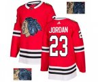 Chicago Blackhawks #23 Michael Jordan Authentic Red Fashion Gold NHL Jersey