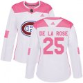 Women Montreal Canadiens #25 Jacob de la Rose Authentic White Pink Fashion NHL Jersey