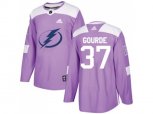 Tampa Bay Lightning #37 Yanni Gourde Purple Authentic Fights Cancer Stitched NHL Jersey