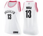 Women's Brooklyn Nets #13 Dzanan Musa Swingman White Pink Fashion Basketball Jersey