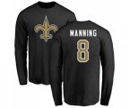 New Orleans Saints #8 Archie Manning Black Name & Number Logo Long Sleeve T-Shirt