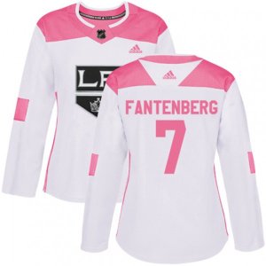 Women\'s Los Angeles Kings #7 Oscar Fantenberg Authentic White Pink Fashion NHL Jersey