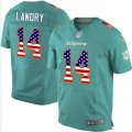 Miami Dolphins #14 Jarvis Landry Elite Aqua Green Home USA Flag Fashion NFL Jersey
