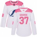 Women Tampa Bay Lightning #37 Yanni Gourde Authentic White Pink Fashion NHL Jersey