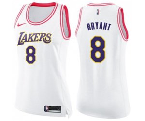 Women\'s Los Angeles Lakers #8 Kobe Bryant Swingman White Pink Fashion Basketball Jersey
