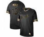 Kansas City Royals #13 Salvador Perez Authentic Black Gold Fashion Baseball Jersey