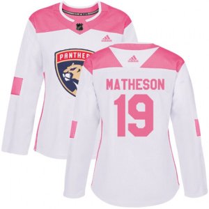 Women\'s Florida Panthers #19 Michael Matheson Authentic White Pink Fashion NHL Jersey