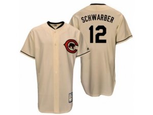 Chicago Cubs #12 Kyle Schwarber Replica Cream Cooperstown Throwback MLB Jersey