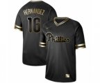 Philadelphia Phillies #16 Cesar Hernandez Authentic Black Gold Fashion Baseball Jersey