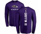 Baltimore Ravens #3 Robert Griffin III Purple Backer Long Sleeve T-Shirt