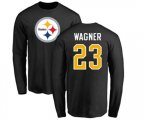 Pittsburgh Steelers #23 Mike Wagner Black Name & Number Logo Long Sleeve T-Shirt