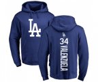 Los Angeles Dodgers #34 Fernando Valenzuela Royal Blue Backer Pullover Hoodie
