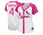Women's St. Louis Cardinals #4 Yadier Molina Replica White Pink Splash Fashion Baseball Jersey
