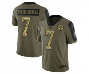 Pittsburgh Steelers #7 Ben Roethlisberger 2021 Olive Camo Salute To Service Limited Stitched Football Jersey