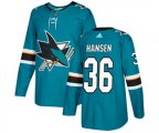 Adidas San Jose Sharks #36 Jannik Hansen Premier Teal Green Home NHL Jersey