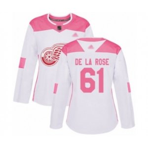Women\'s Detroit Red Wings #61 Jacob de la Rose Authentic White Pink Fashion Hockey Jersey