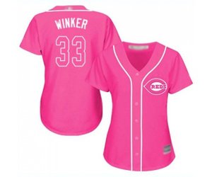 Women\'s Cincinnati Reds #33 Jesse Winker Authentic Pink Fashion Cool Base Baseball Jersey