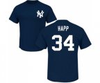 New York Yankees #34 J.A. Happ Navy Blue Name & Number T-Shirt
