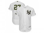 New York Yankees #27 Giancarlo Stanton White Strip Flexbase Authentic Collection 2018 Memorial Day Stitched MLB Jersey