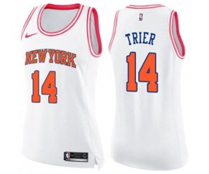 Women\'s New York Knicks #14 Allonzo Trier Swingman White Pink Fashion Basketball Jersey