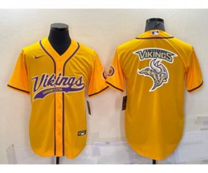 Minnesota Vikings Yellow Team Big Logo With Patch Cool Base Stitched Baseball Jersey