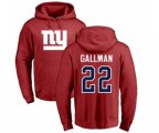 New York Giants #22 Wayne Gallman Red Name & Number Logo Pullover Hoodie