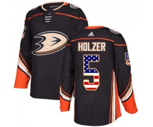 Anaheim Ducks #5 Korbinian Holzer Authentic Black USA Flag Fashion Hockey Jersey